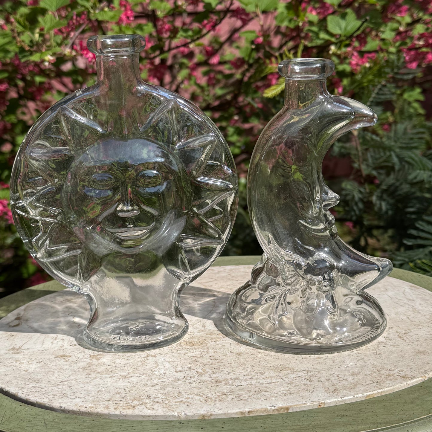 Vintage Celestial Sun & Moon Glass Jar Pair