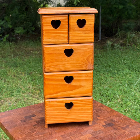 Vintage Cottagecore Rustic Heart Shaped Chest of Drawers