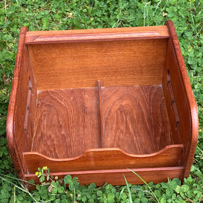 Mid-Century Teak Tambour Slide Top Storage Box/Desk Organizer