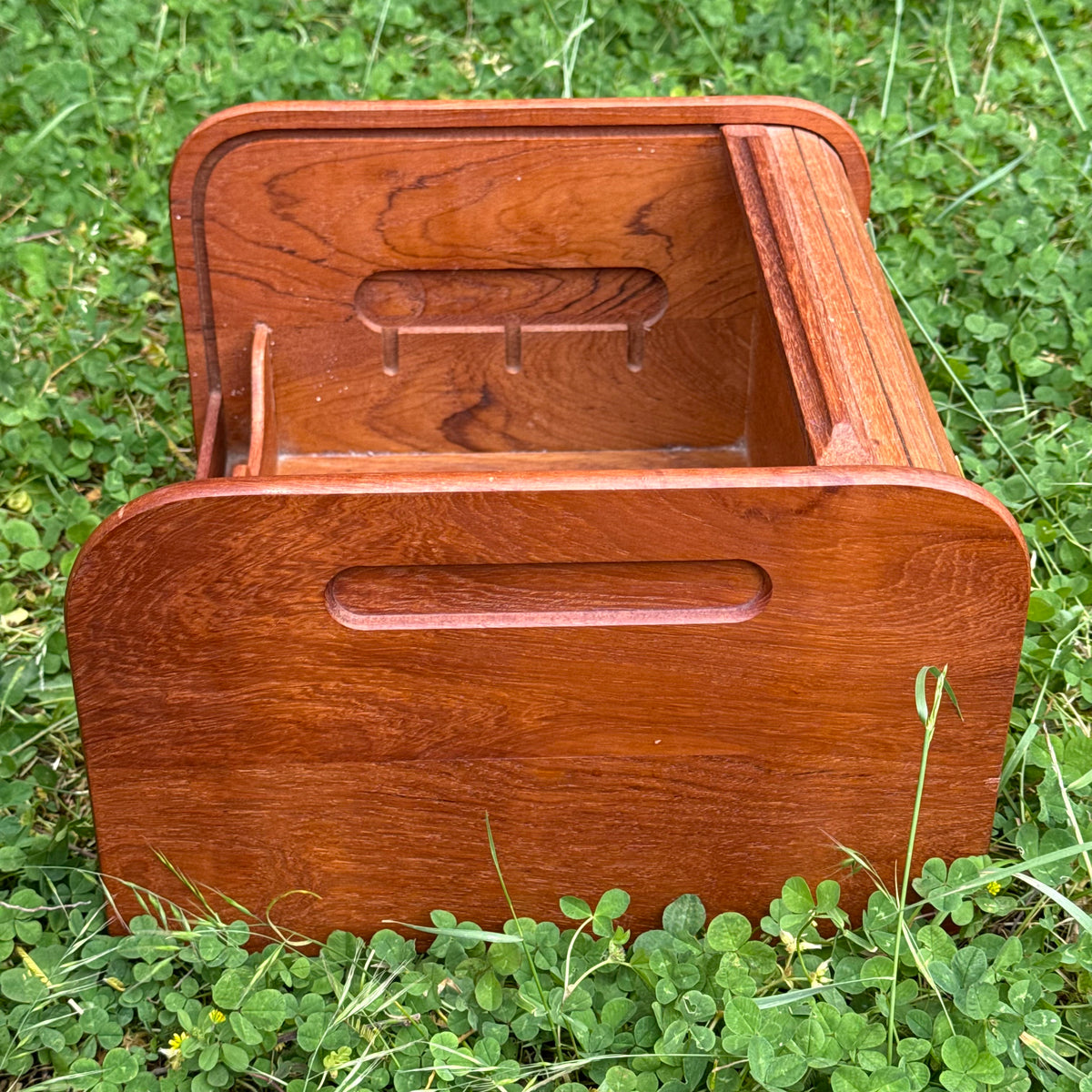 Mid-Century Teak Tambour Slide Top Storage Box/Desk Organizer