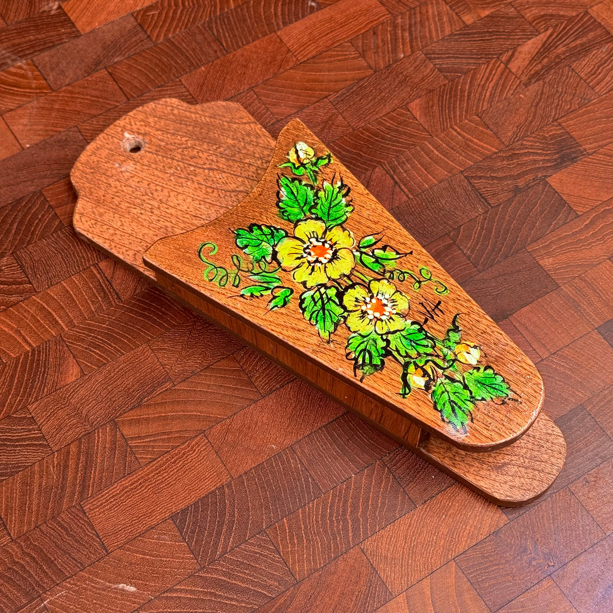 Handmade Vintage Hand-Painted Wooden Scissors Holder