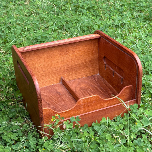 Mid-Century Teak Tambour Slide Top Storage Box/Desk Organizer