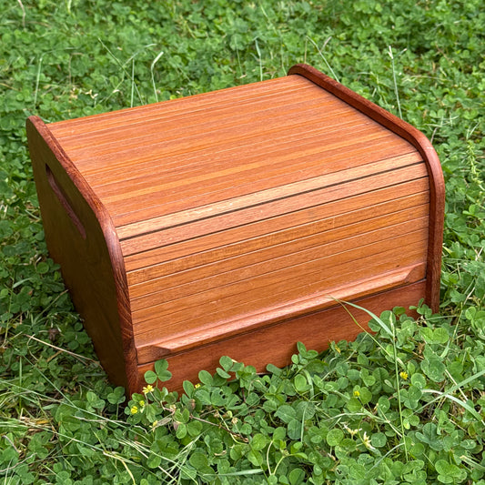 Mid-Century Teak Tambour Slide Top Storage Box/Desk Organizer