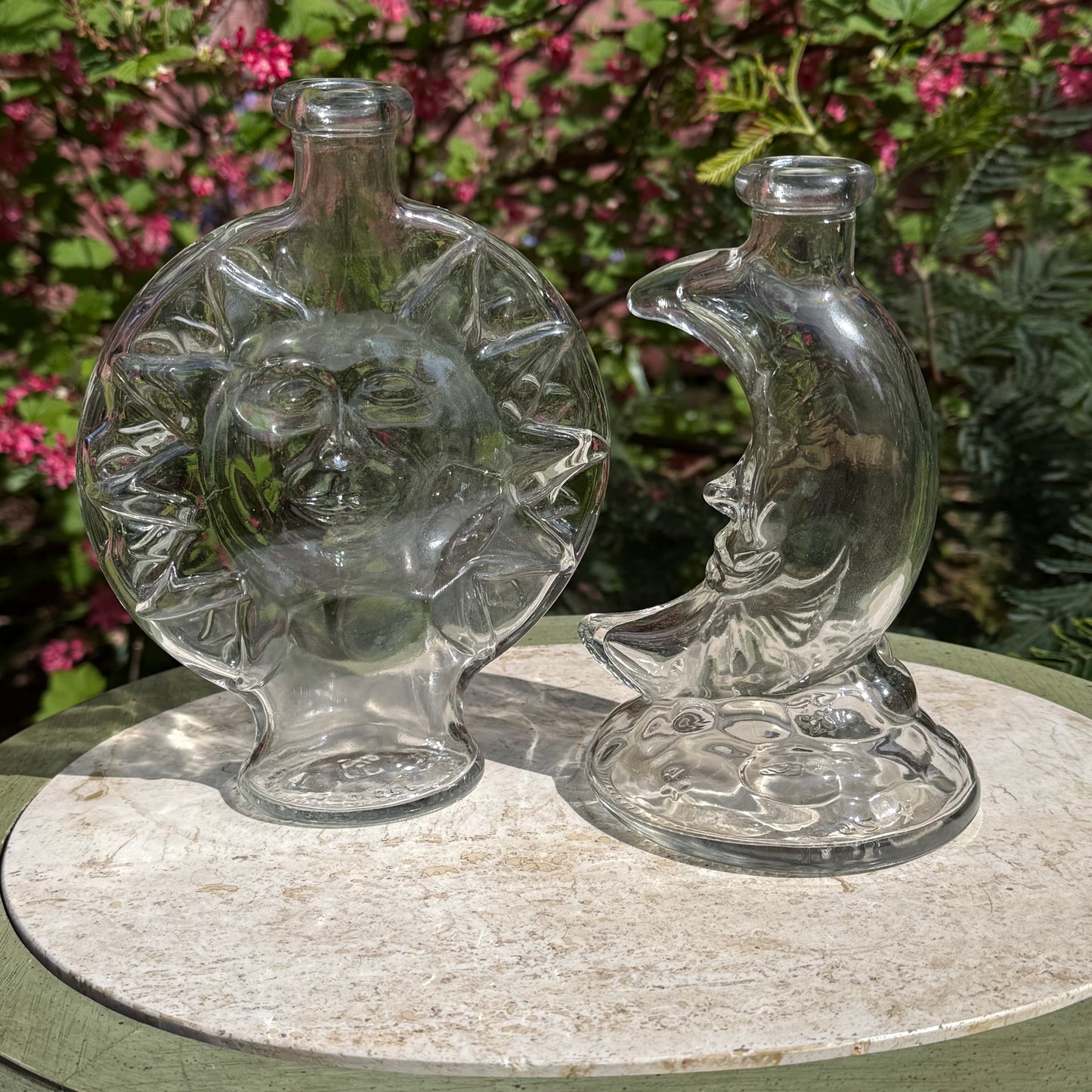 Vintage Celestial Sun & Moon Glass Jar Pair