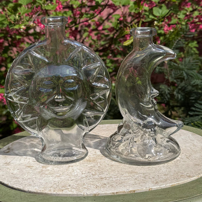 Vintage Celestial Sun & Moon Glass Jar Pair