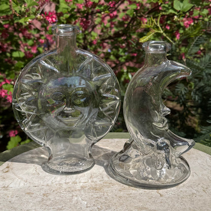 Vintage Celestial Sun & Moon Glass Jar Pair