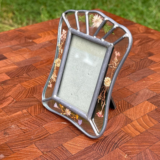 Vintage Pressed Flowers Leaded Glass Picture Frame