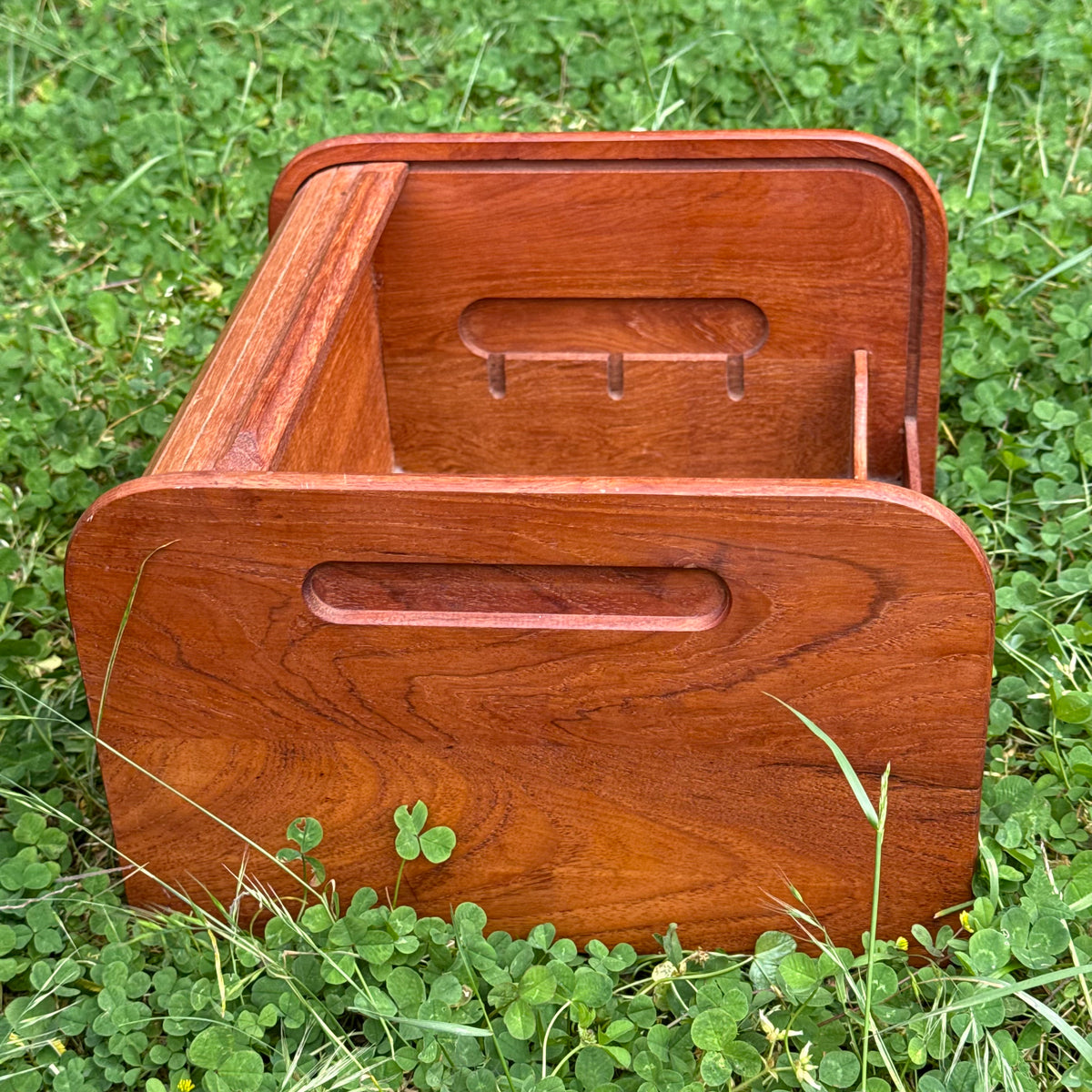 Mid-Century Teak Tambour Slide Top Storage Box/Desk Organizer