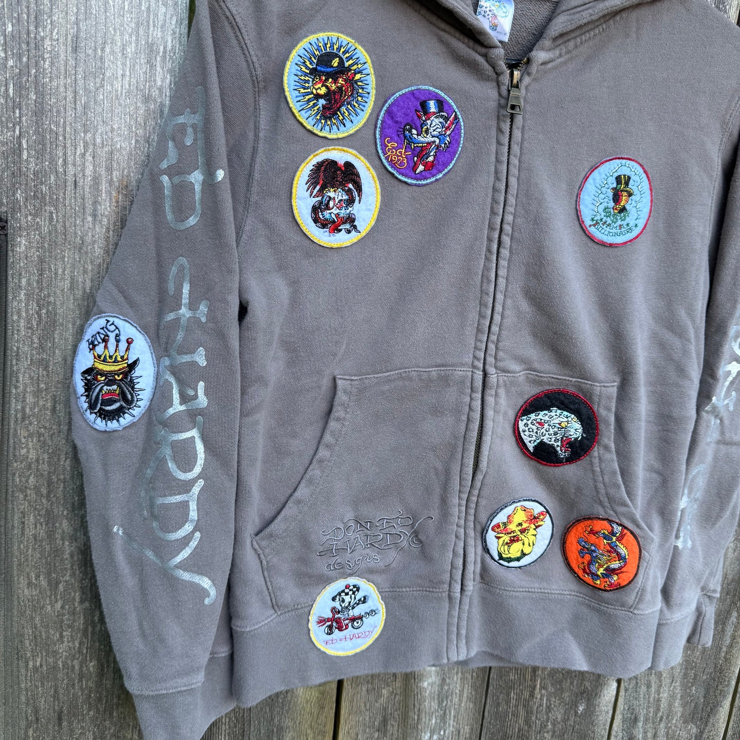 Vintage Y2K Ed Hardy Patches Zip-Up Hoodie