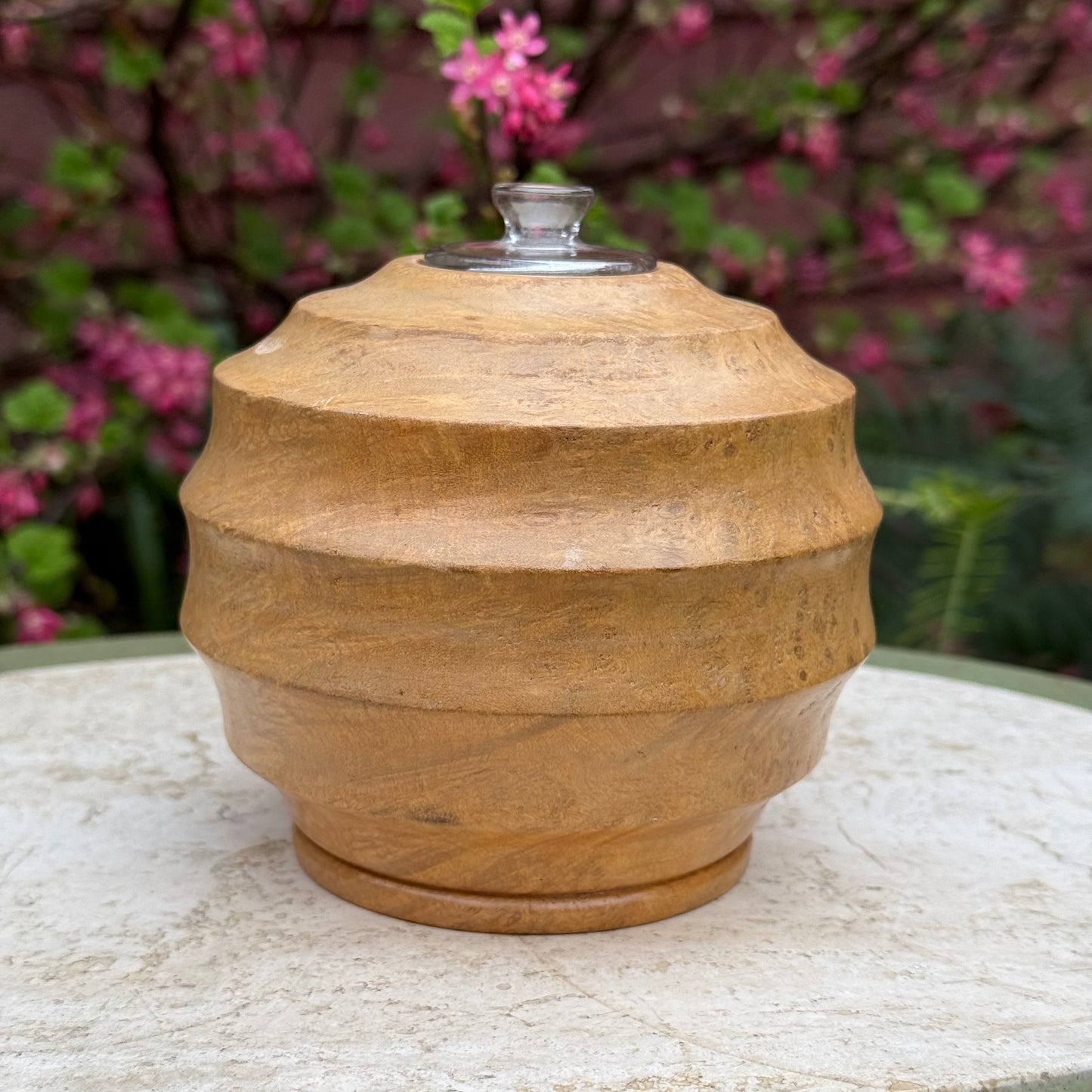 Vintage Hand-Turned Burl Wood Oil Lamp