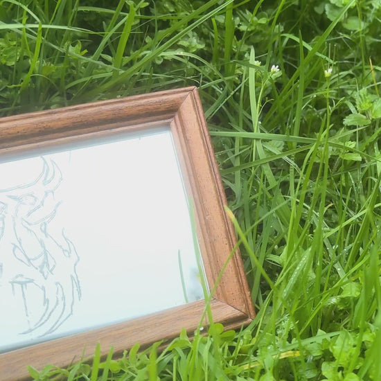 Wooden framed etched mirror in clover